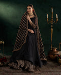 DILRUBA | 3 piece embroidered chiffon Anarkali wedding suit - BLACK