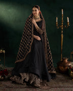 DILRUBA | 3 piece embroidered chiffon Anarkali wedding suit - BLACK
