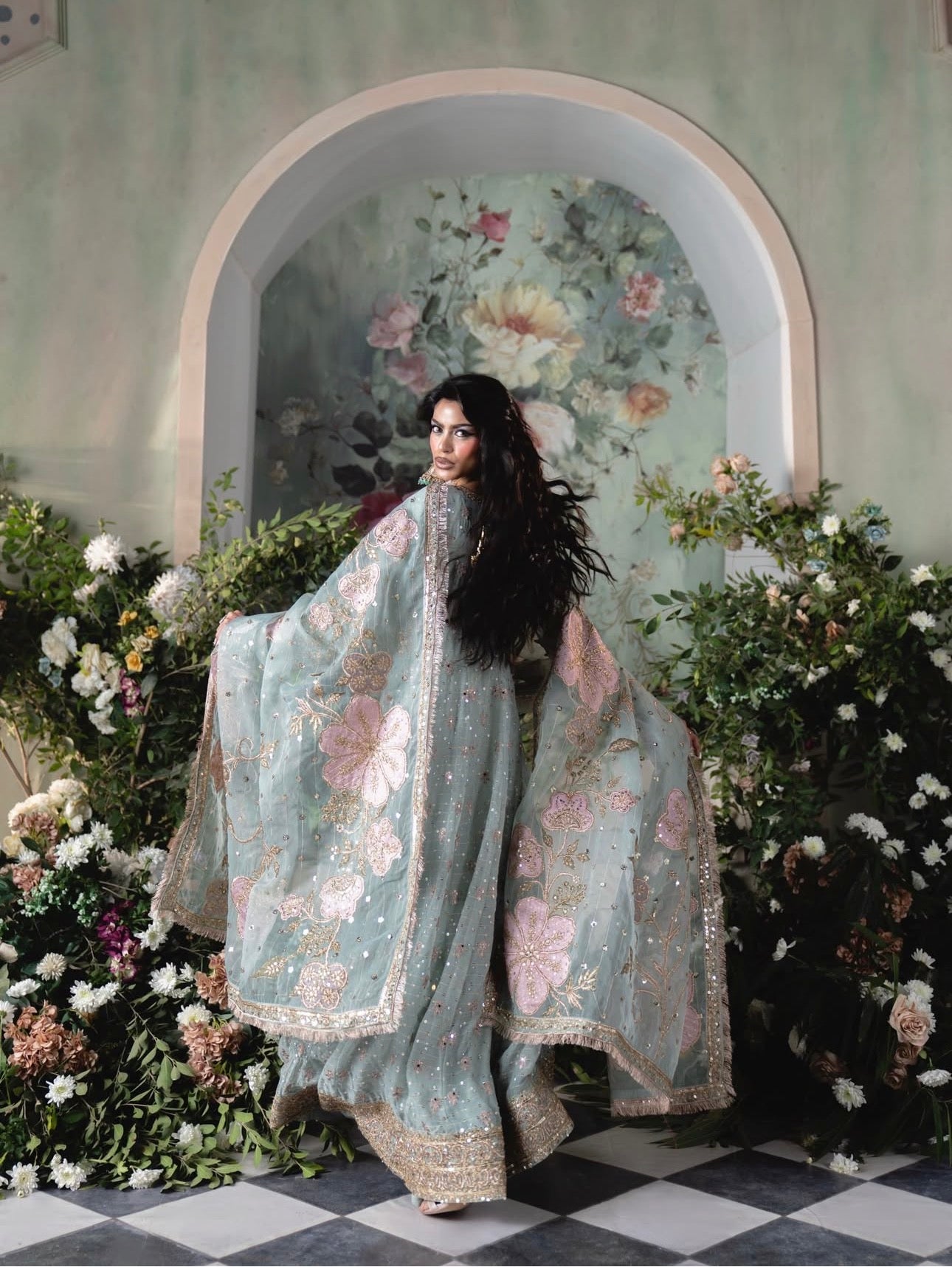 FALAAK 3-Piece Pakistani Chiffon Stiched Maxi Dress – Heavy Embroidered Wedding & Formal Wear