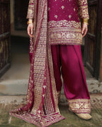 TABIR | 3 piece Luxury Embroidered silk Suit with LONG SHIRT | Wedding & Festive Wear