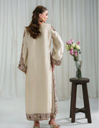 Luxury Cream 3 Piece Pakistani Embroidered silk kaftan Suit | Women’s Festive Wear