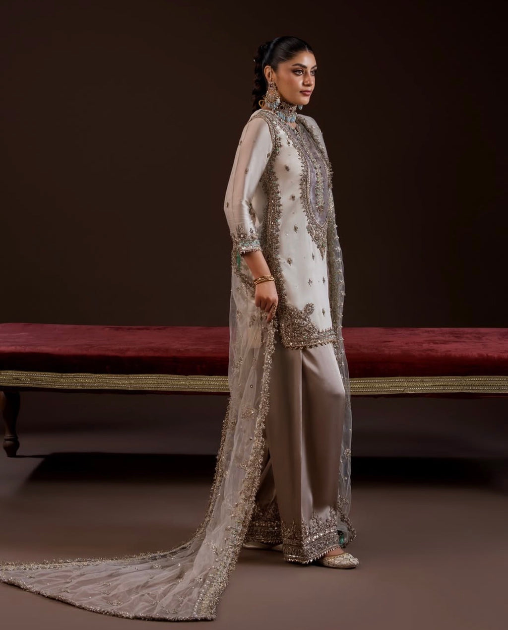 SILVER MOON | 3 piece Embroidered SILK Suit with Embroidered Net Dupatta