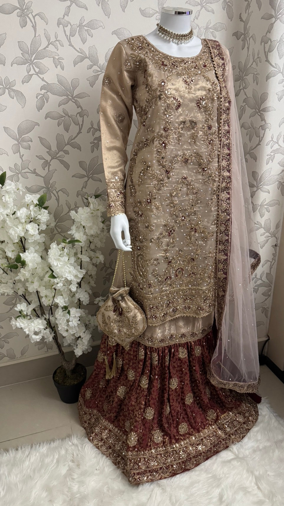 AMAIRA | 3 pieces heavy Embroidered shinny Masoori wedding Gharara Suit