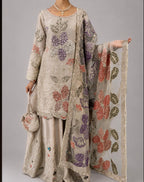 Embroidered silk sharara Suit with Floral Dupatta