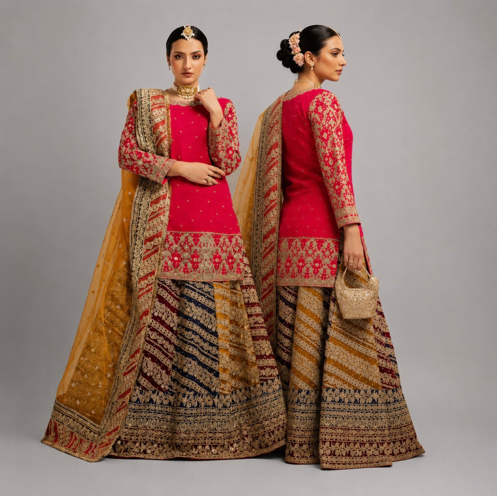 MEHNDI KI RAAT | 3 piece Embroidered Bridal Mayon/Mehndi Lehenga Dress