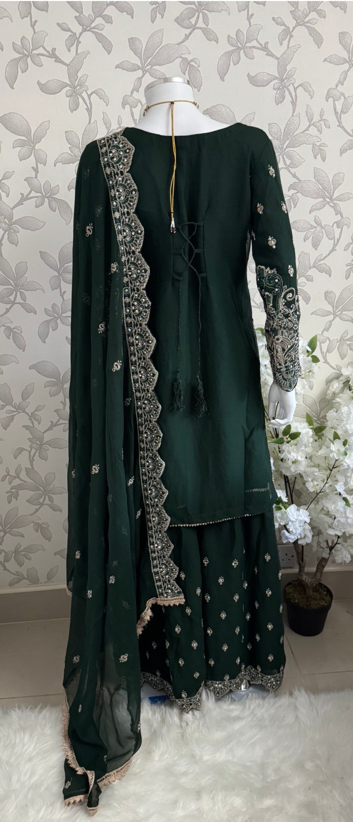 SAFFA | 3 piece Embroidered Chiffon Gharara Suit