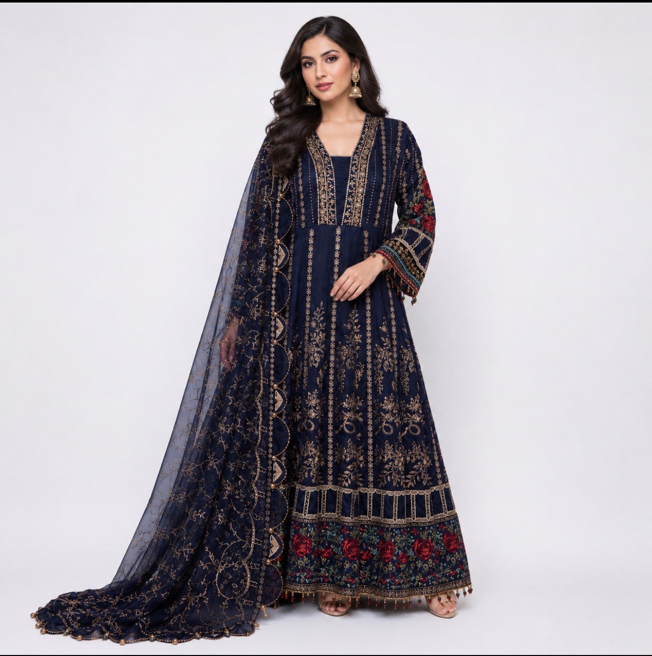 NOOR-E-LAILA | 3 piece Embroidered Net Maxi Dress