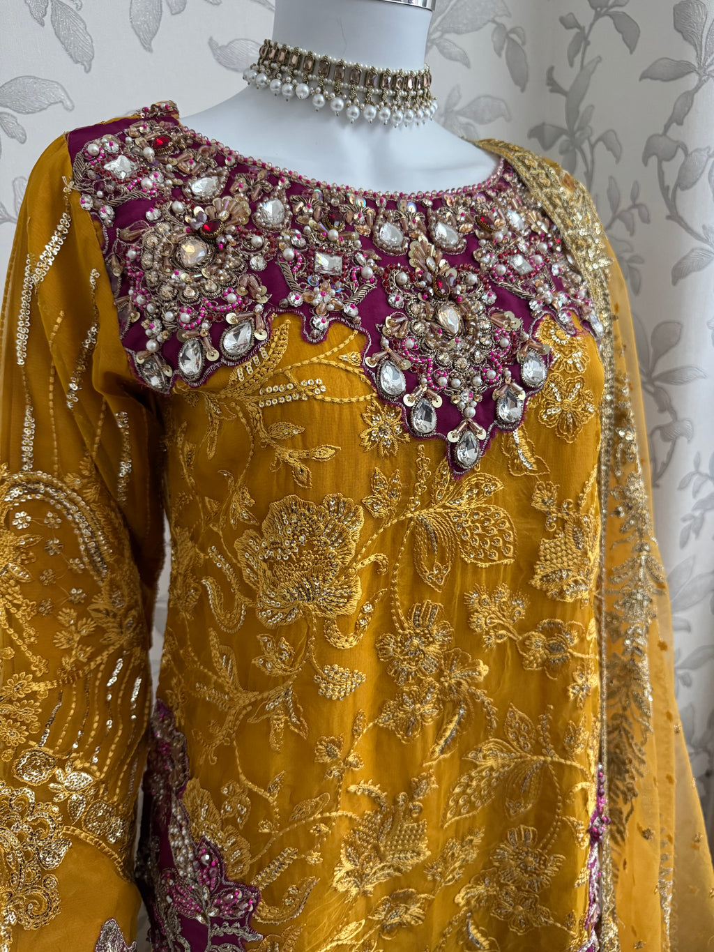 IMROZIAA | 3 piece Embroidered chiffon wedding Gharara Suit