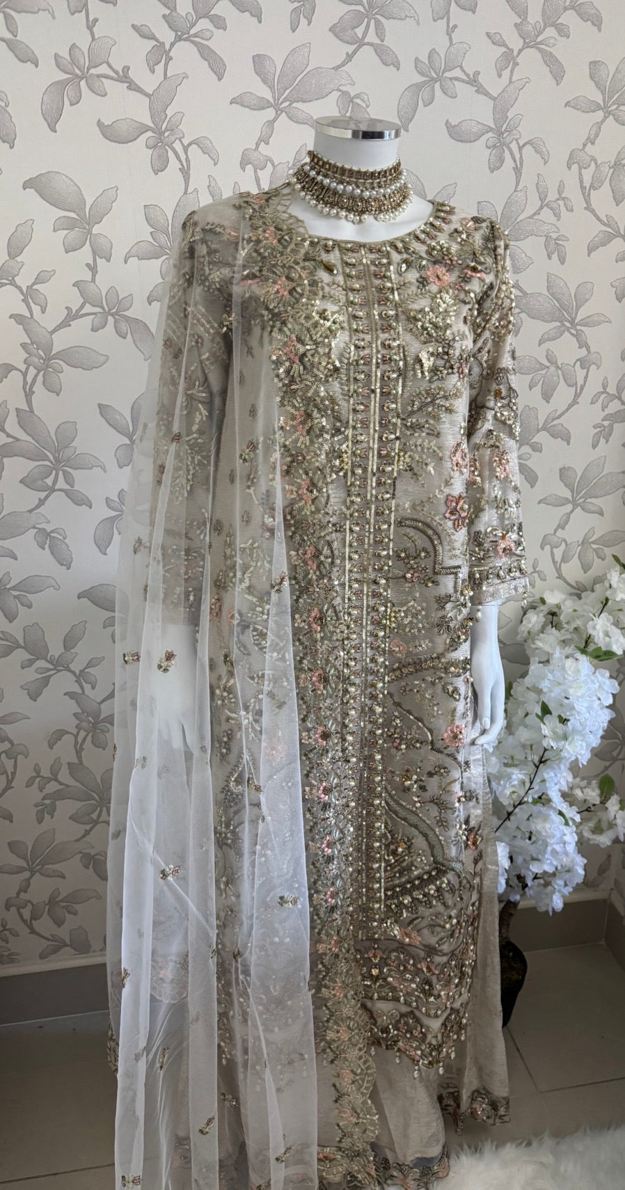 PEARLS | Pearl Champagne Hand Embellished Luxury 3 pcs Suit