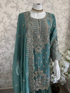 SAFFA | 3 piece Embroidered Chiffon Gharara Suit