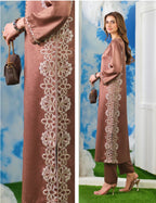 Mocha Elegance 2 piece Embroidered silk Kurta Set