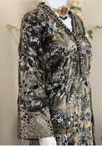 D3 VELVET-Olive Grey Embroidered 3-Piece Suit with Luxury Dupatta
