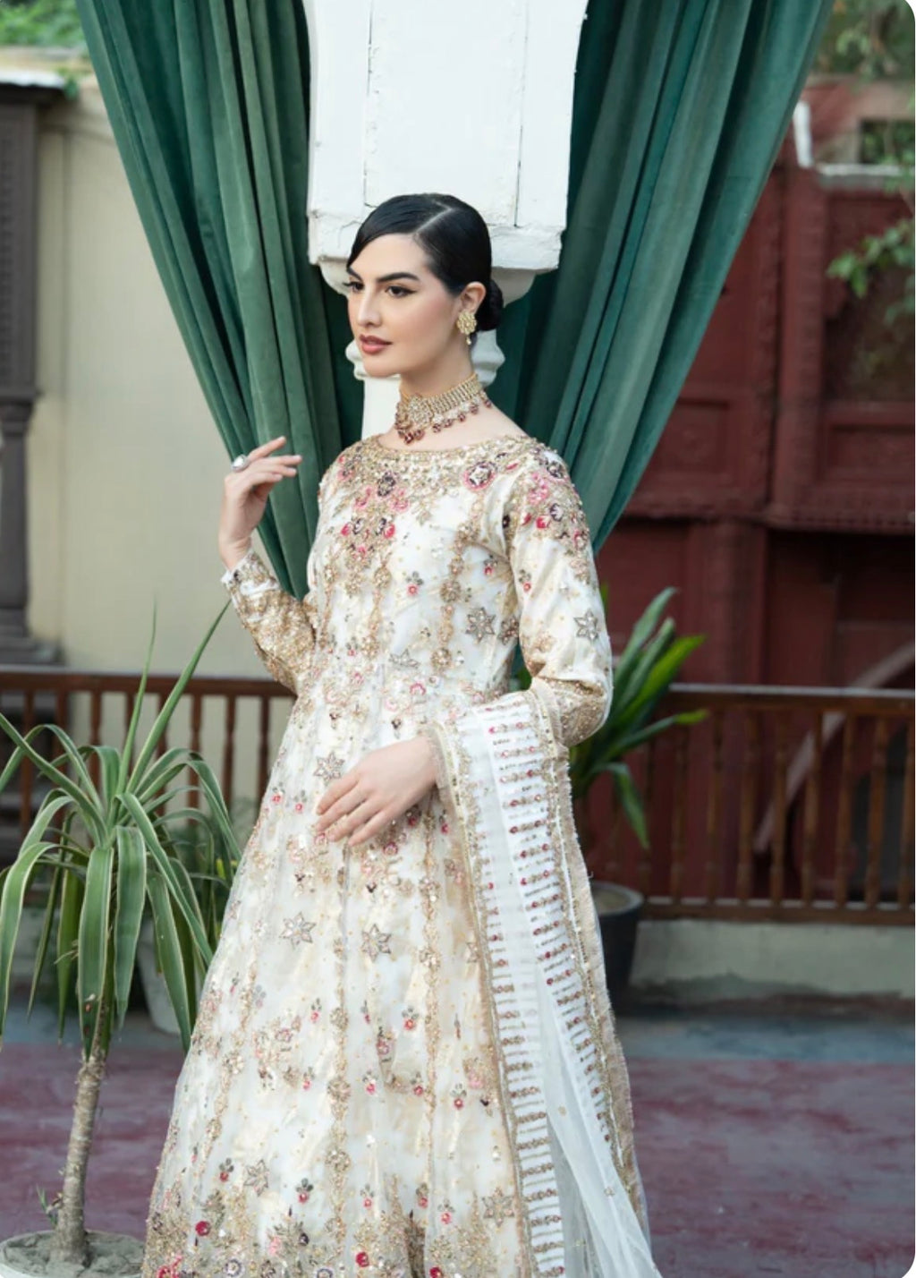 AROMMA | 3 piece Luxury Embroidered wedding anarkali Maxi dress comes with Potli bag