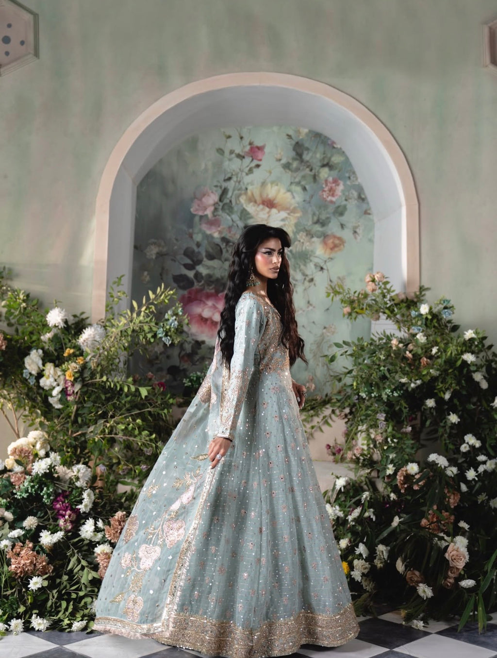 FALAAK 3-Piece Pakistani Chiffon Stiched Maxi Dress – Heavy Embroidered Wedding & Formal Wear