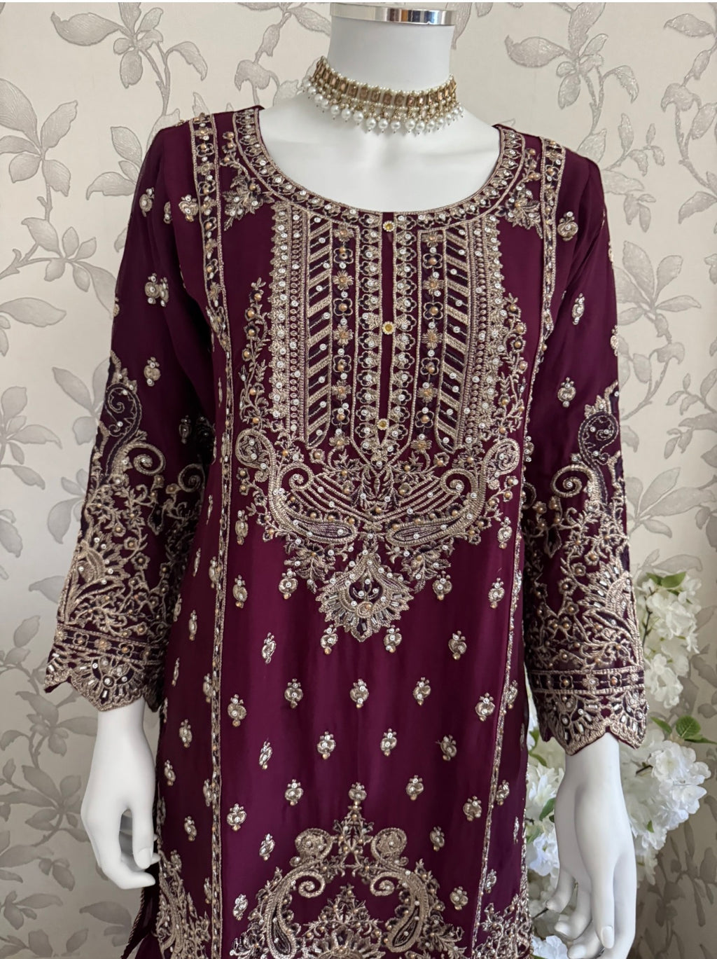 SAFFA | 3 piece Embroidered Chiffon Gharara Suit