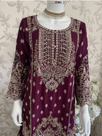 SAFFA | 3 piece Embroidered Chiffon Gharara Suit