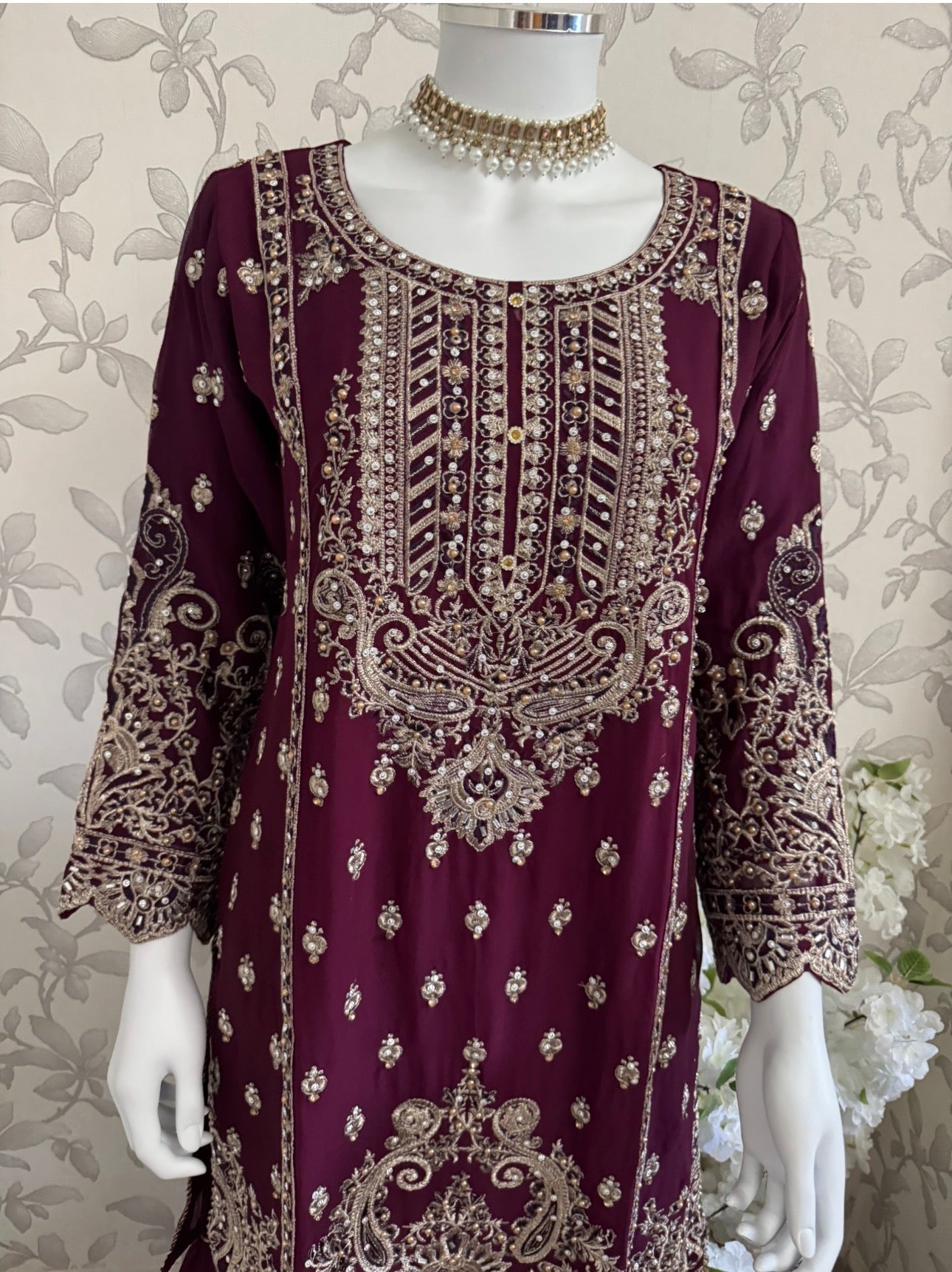 SAFFA | 3 piece Embroidered Chiffon Gharara Suit