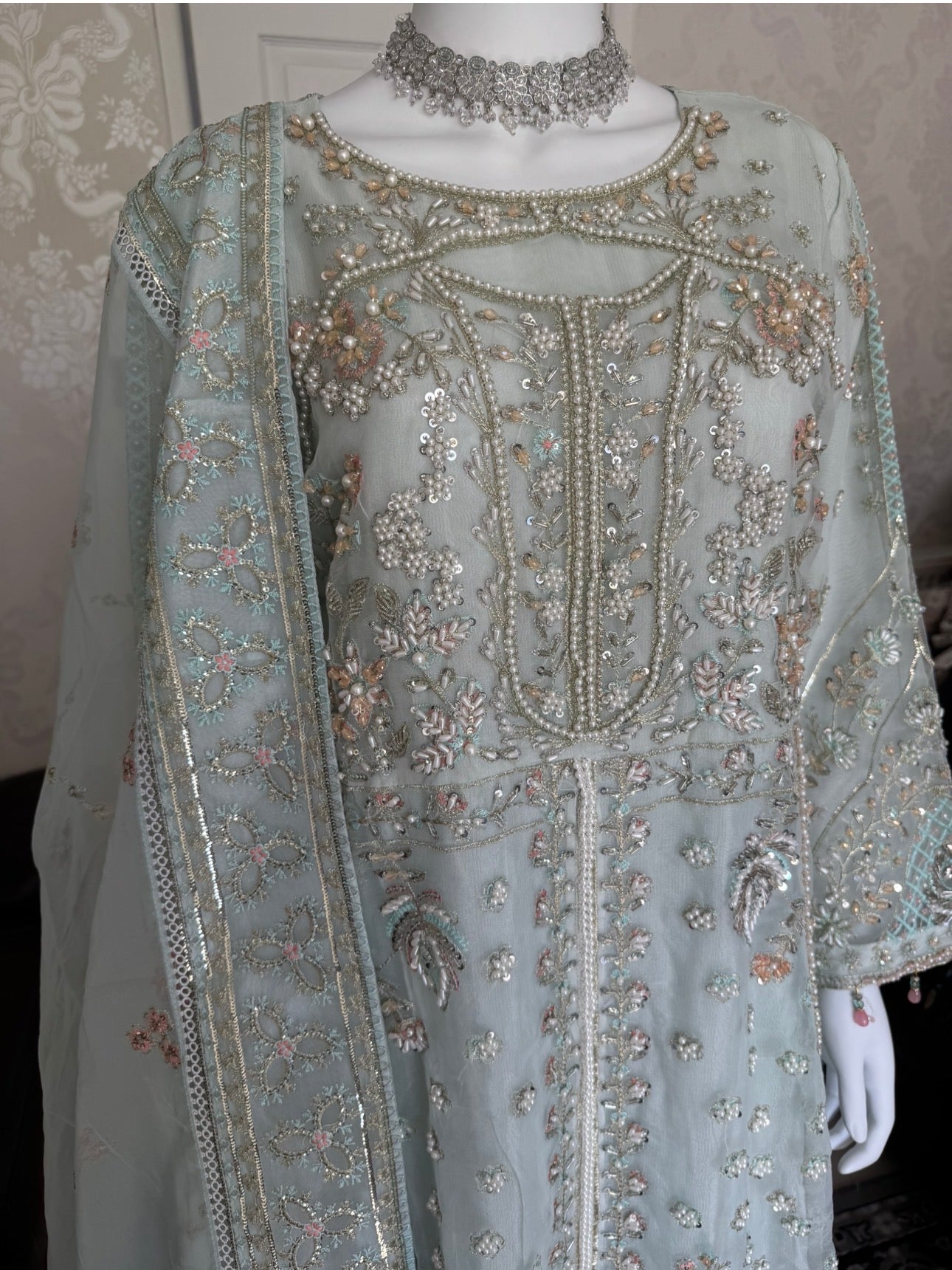 LYARA | 3 piece Embroidered soft organza wedding suit