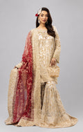 DULHAN | 3 piece heavy Embroidered Net Pakistani wedding Bridal Gharara Suit