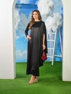 Black Luxe silk Cape Sleeve Modest Dress