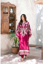 ROYA | 2 piece Magenta Embroidered viscose Kaftan Set Festive & Party Wear