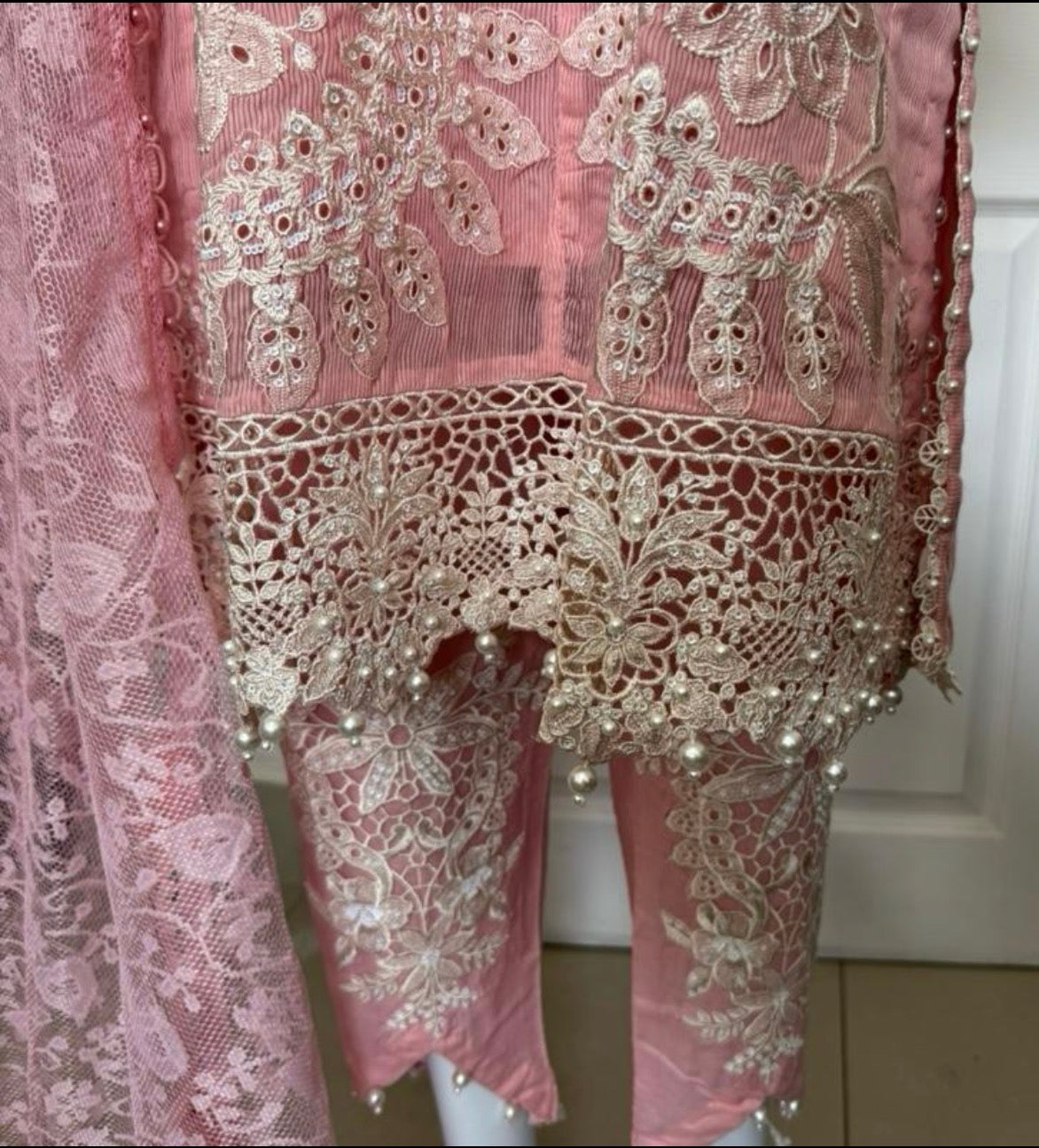 Rose Quartz | 3 piece Luxury Embroidered khaadi Net Suit