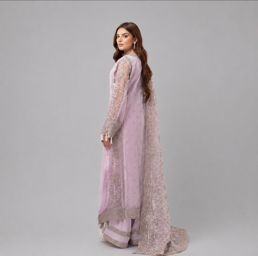 NUREH | 3 piece heavy embroidered soft organza wedding suit