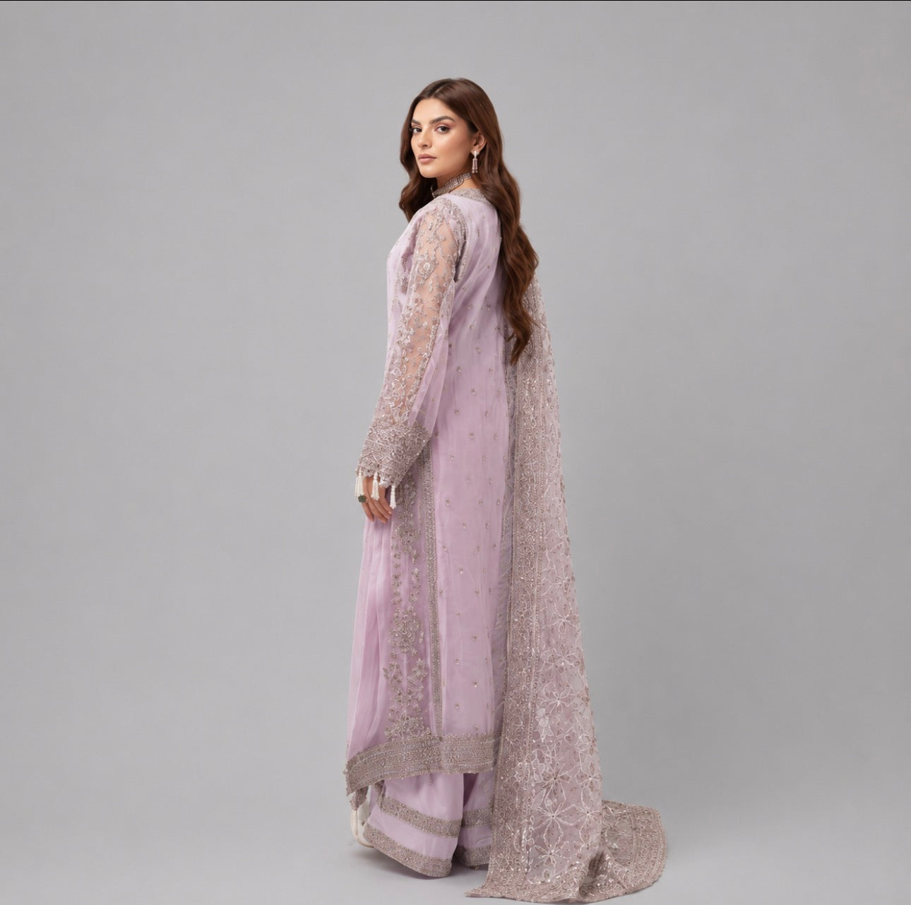 NUREH | 3 piece heavy embroidered soft organza wedding suit