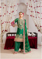 ALANI Emerald Green | 3 pieces heavy Embroidered chiffon suit