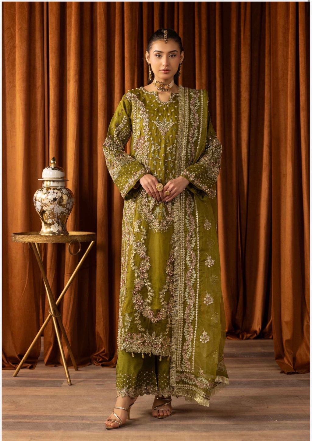 SANGEET | 3 piece heavy Embroidered soft organza Suit