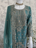 SAFFA | 3 piece Embroidered Chiffon Gharara Suit