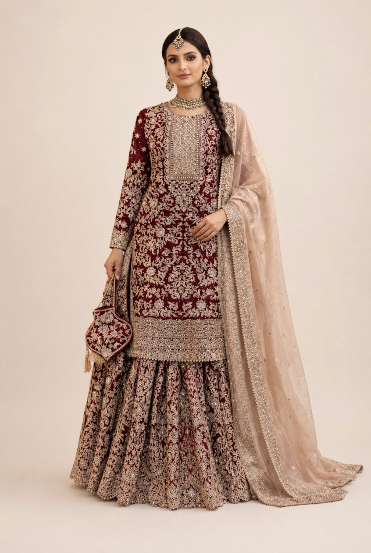 MAAYA | 4 piece Heavy Embroidered Chiffon wedding Gharara stitched suit