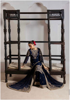 ALANI Navy Blue | 3 piece Embroidered chiffon sharara Suit