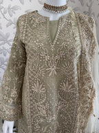 AFROZ Sage green | 3 piece Embroidered soft Organza Suit