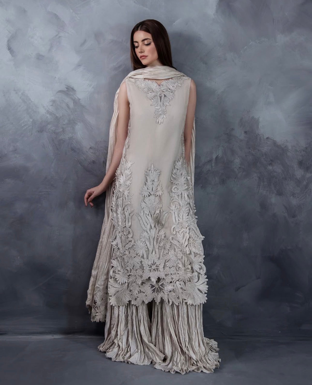 MOONSTONE | 3 piece Luxury Embroidered Pakistani Suit with Crushed Sharara & Duppatta