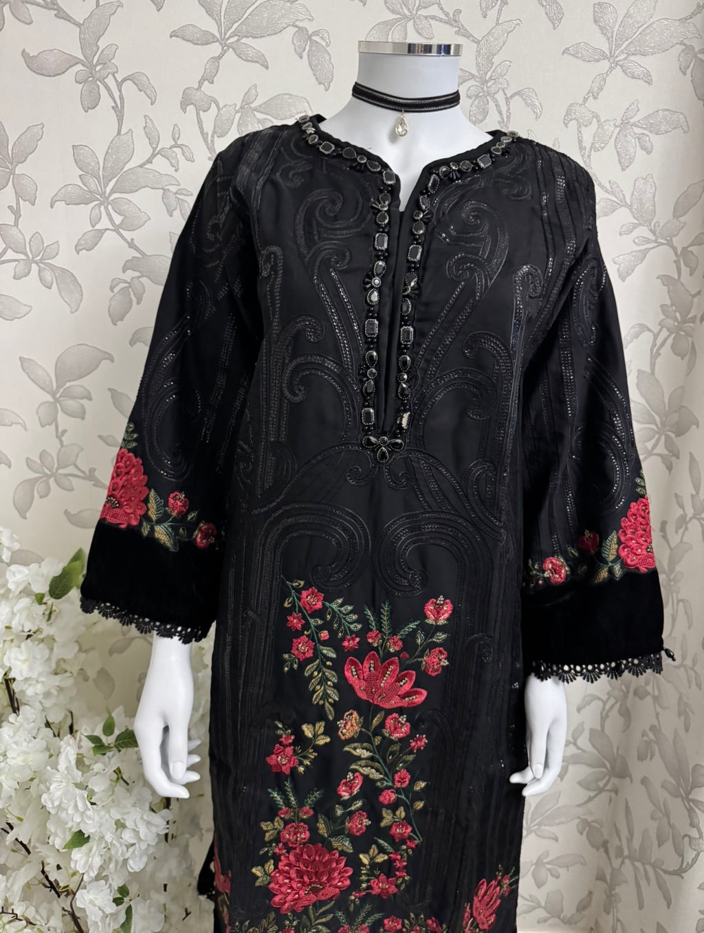 D9 MARIA.B Inspired Black Embroidered 3PC Suit