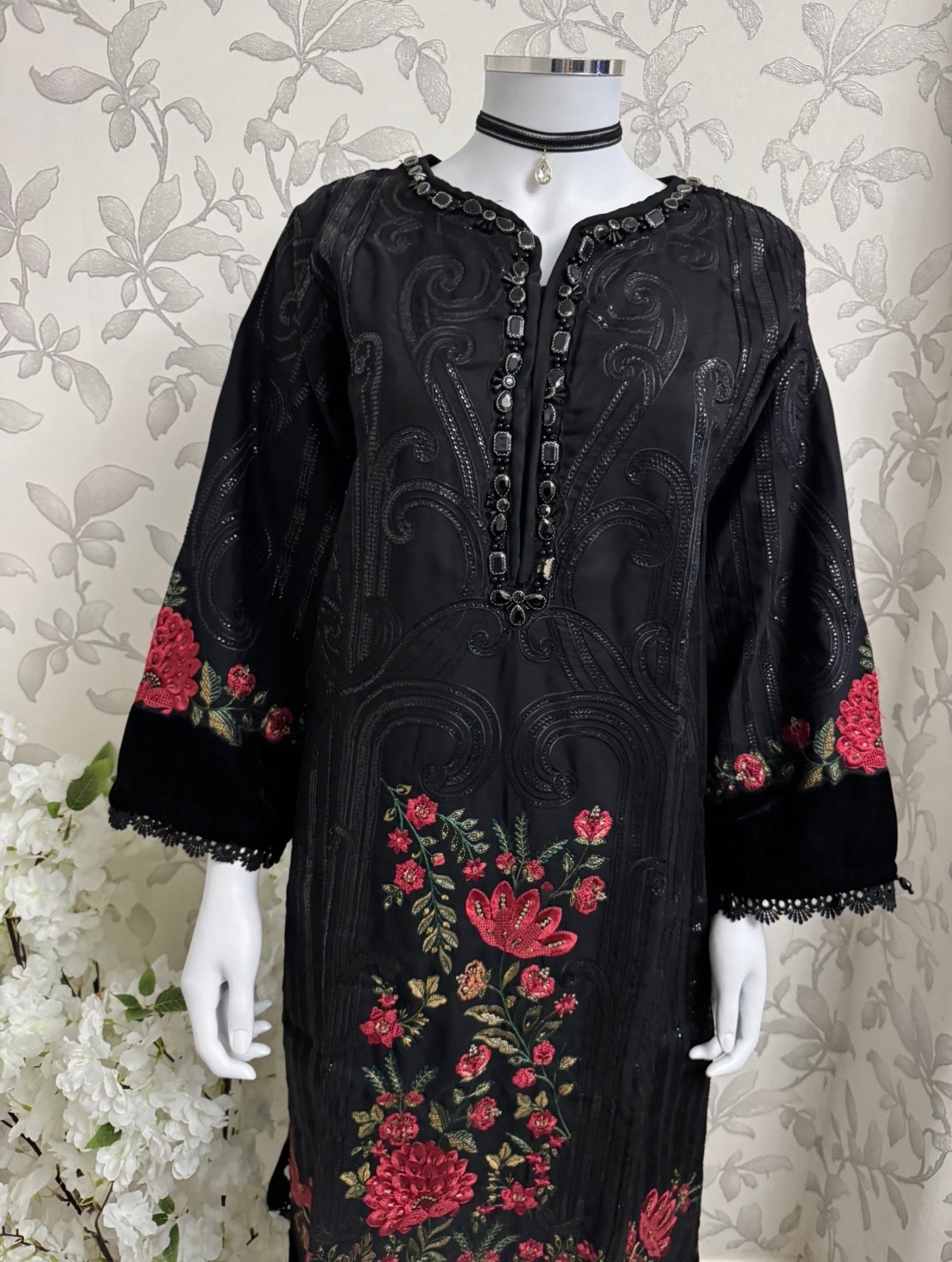 D9 MARIA.B Inspired Black Embroidered 3PC Suit