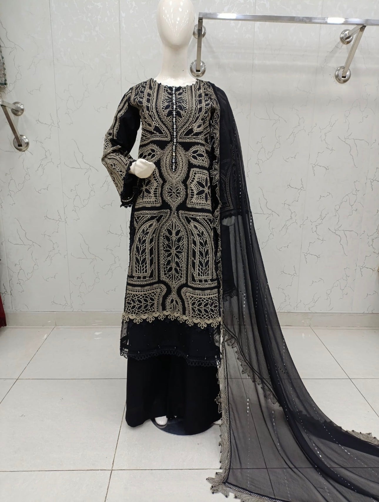 Midnight Elegance | 3 piece Luxury Embroidered Lawn Suit
