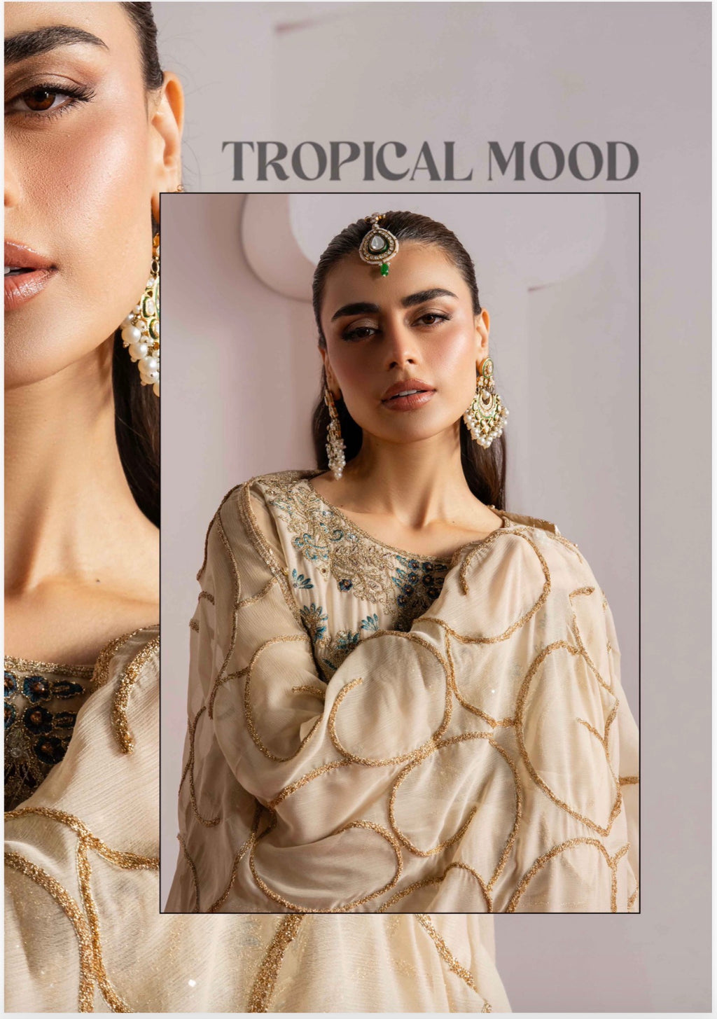 ALANI Champagne Beige | 3 piece Embroidered chiffon Peplum Suit