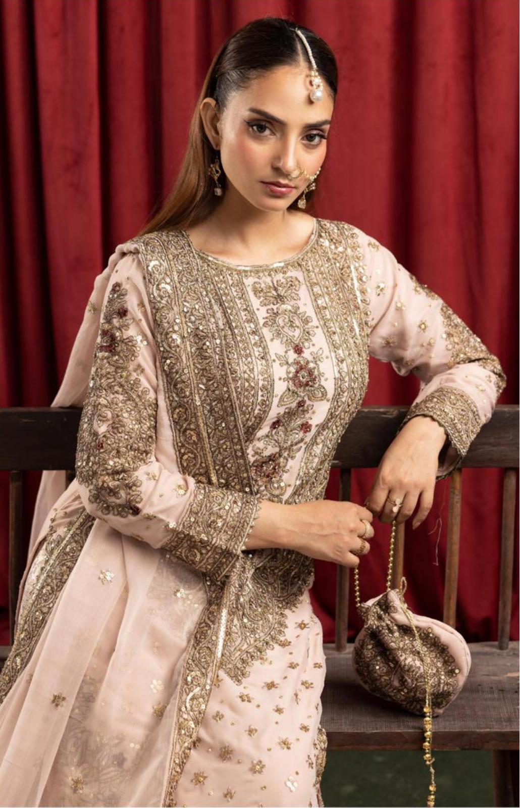 ASHIANA | 4 piece heavy embroidered chiffon wedding suit