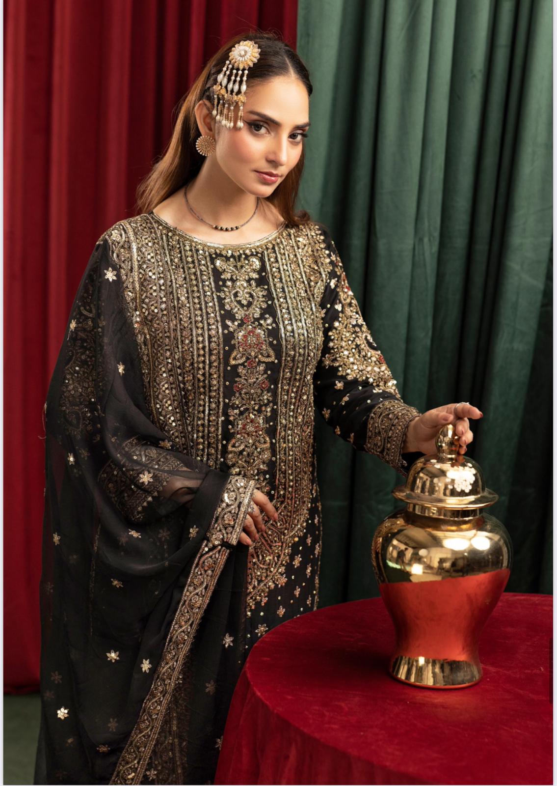 ASHIANA | 4 piece heavy embroidered chiffon wedding suit