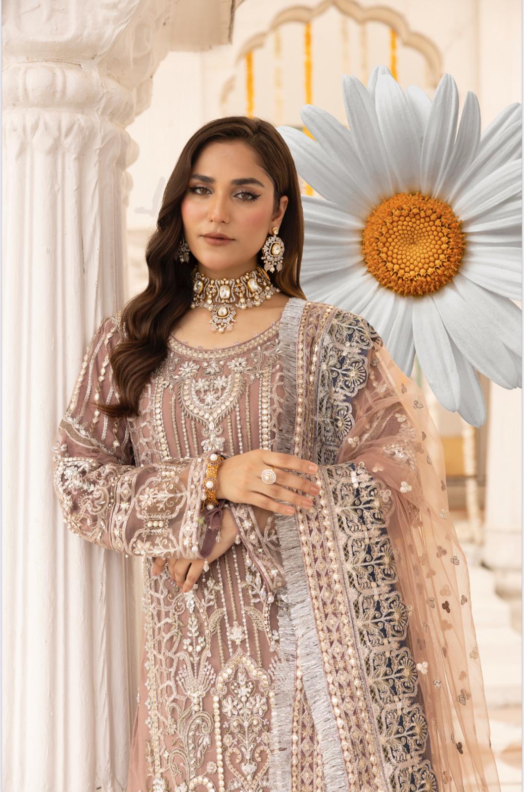 IMROZIAA – 3 pieces Heavy Embroidered Net sharara suit