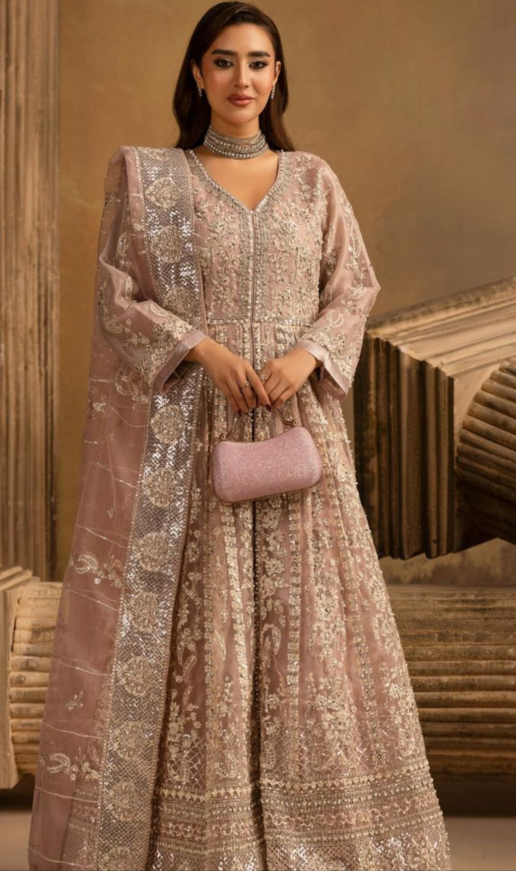 HERITAGE | 3 pieces heavy Embroidered soft organza Maxi dress