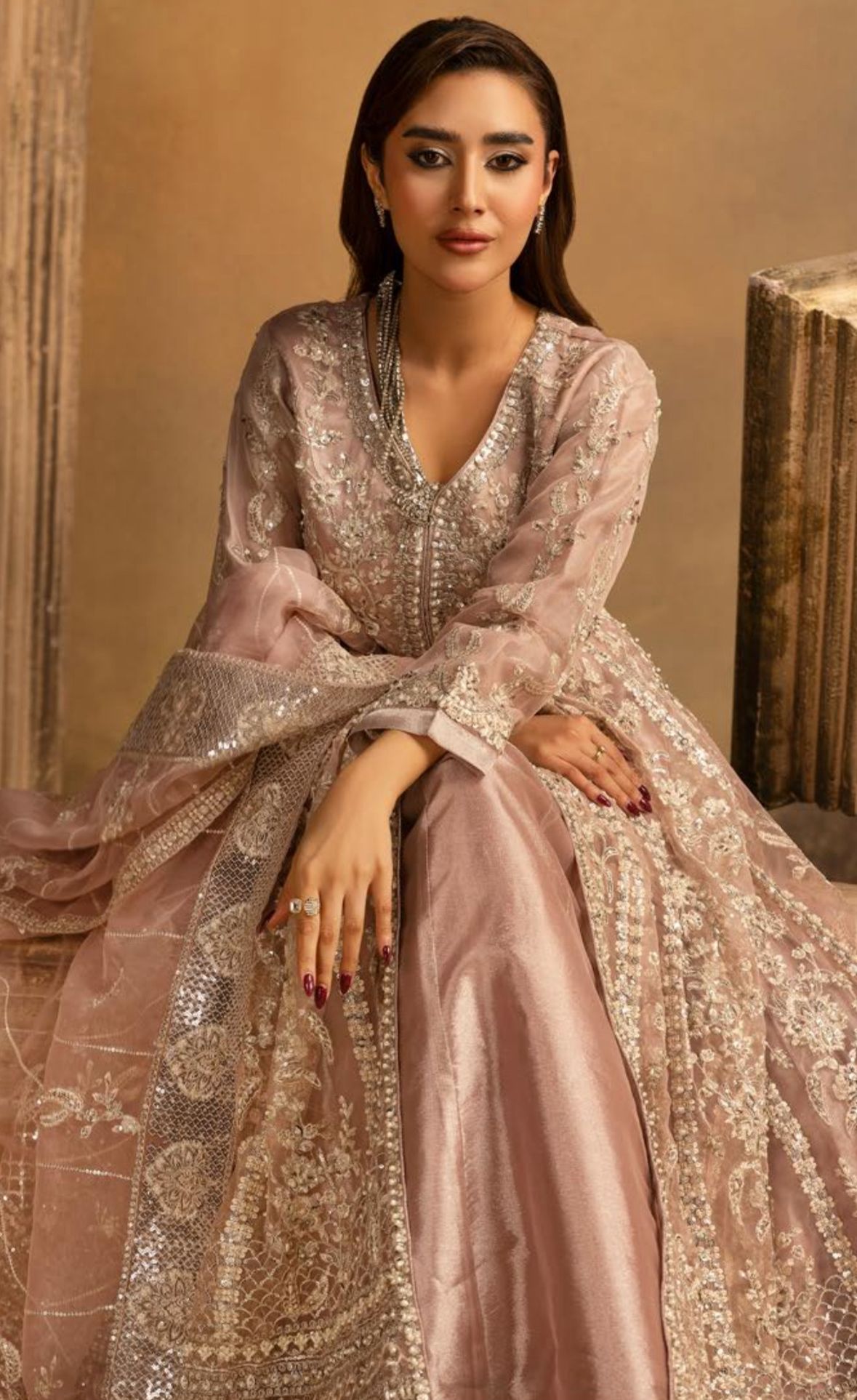 HERITAGE | 3 pieces heavy Embroidered soft organza Maxi dress