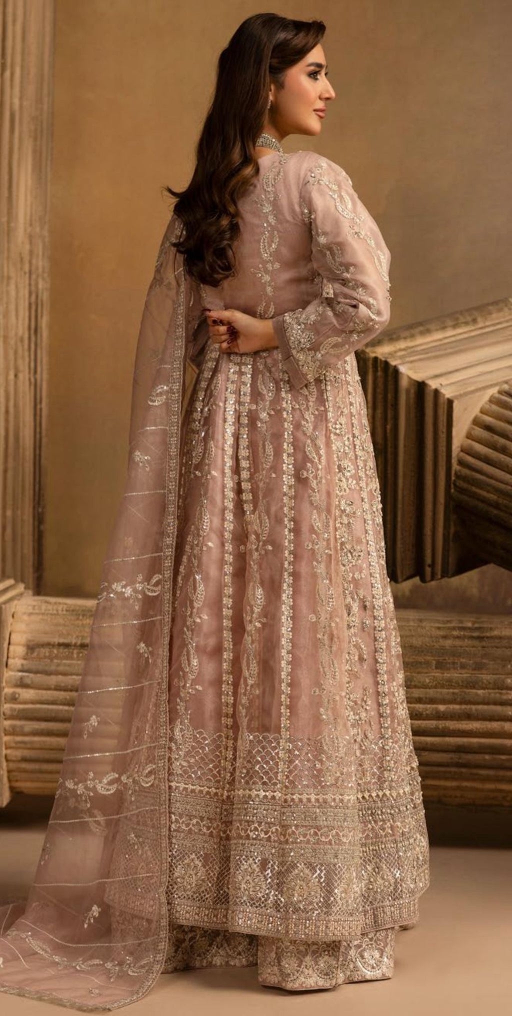 HERITAGE | 3 pieces heavy Embroidered soft organza Maxi dress