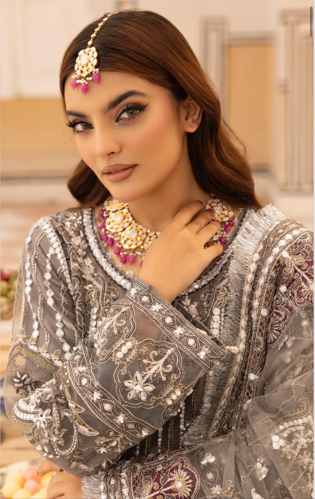 IMROZIAA- 3 piece Heavy Embroidered Net sharara suit