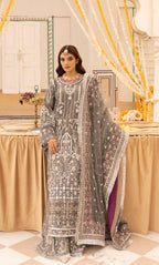 IMROZIAA- 3 piece Heavy Embroidered Net sharara suit