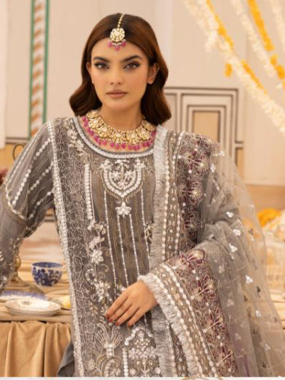 IMROZIAA- 3 piece Heavy Embroidered Net sharara suit