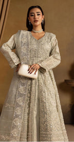HERITAGE | 3 pieces heavy Embroidered soft organza Maxi dress