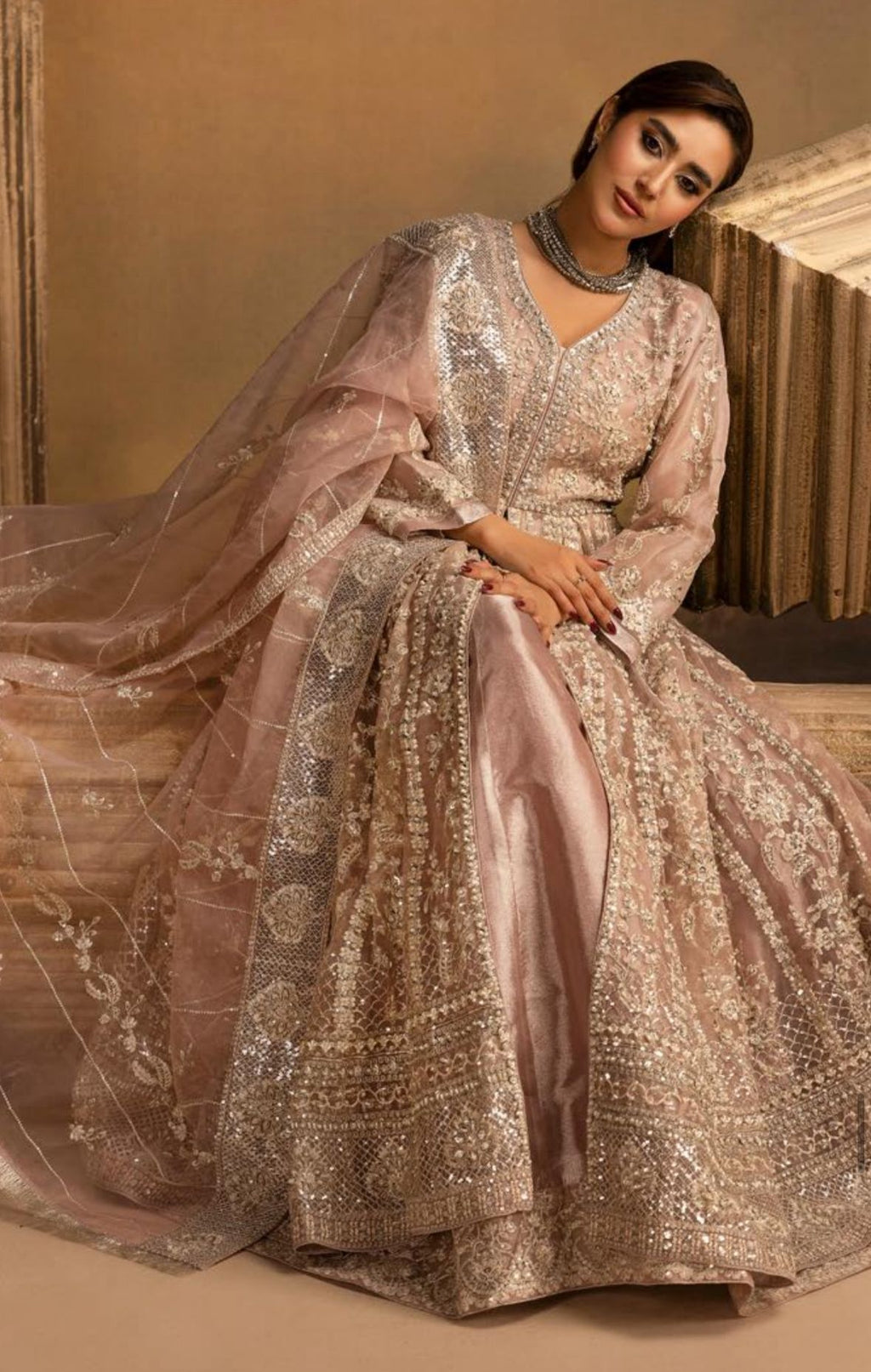 HERITAGE | 3 pieces heavy Embroidered soft organza Maxi dress